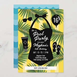 Retro Swimsuit Sweet 16 Pool Party Invite (Yellow)