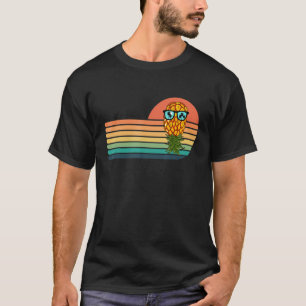 Retro Swinger Upside Down Pineapple Sunset Horizon T-Shirt