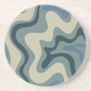 Retro Swirl Abstract Pattern in Blue Grey Tones Coaster