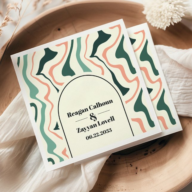 Retro Swirl Arch Mint Green And Pink Wedding Napkin (Creator Uploaded)