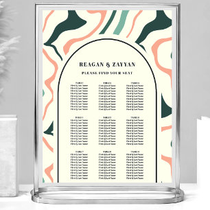 Retro Swirl Arch Mint Pink Wedding Seating Chart