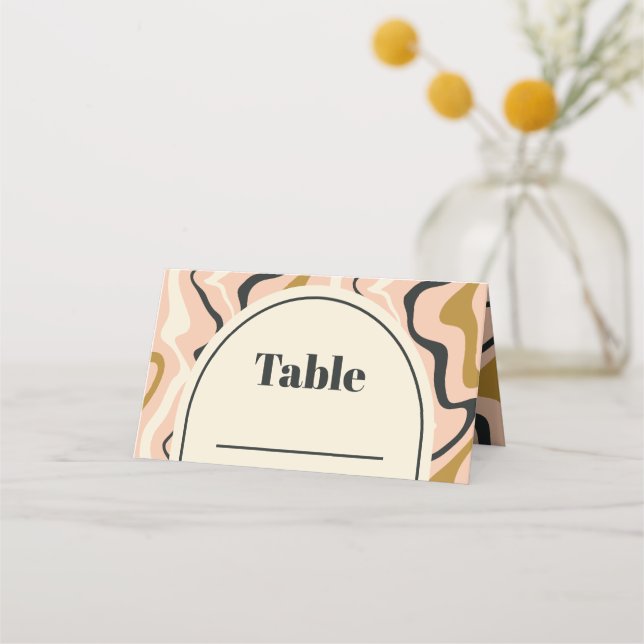 Retro Swirl Arch Pink Black Gold Cream Wedding Place Card (Front)