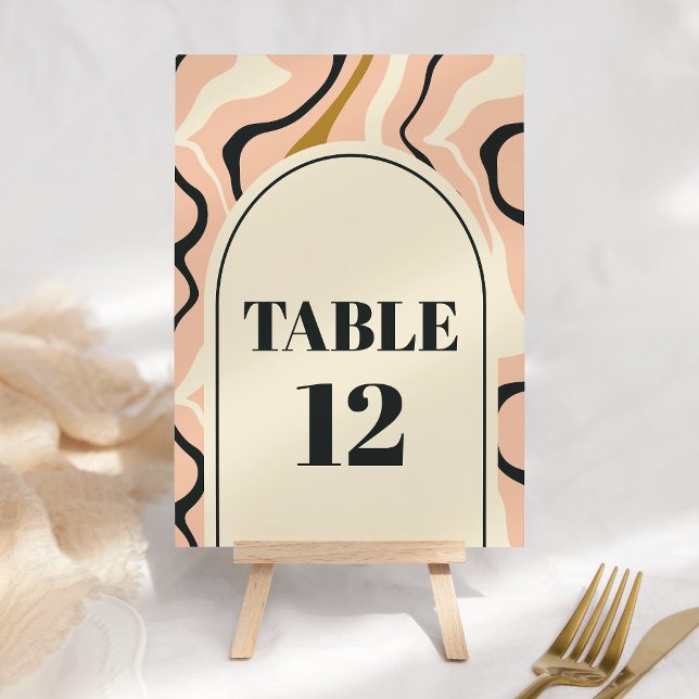 Retro Swirl Arch Pink Black Gold Cream Wedding Table Number (Creator Uploaded)