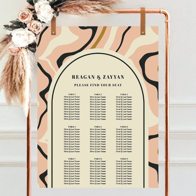 Retro Swirl Arch Pink Black Wedding Seating Chart (Creator Uploaded)
