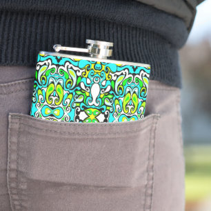 retro swirl doodle 60s 70s vintage style hip flask