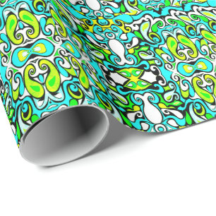 retro swirl doodle 60s 70s vintage style wrapping paper