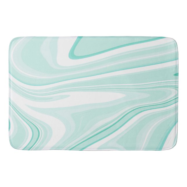 Retro Swirl Liquid Aqua Green Painting Aesthetic Bath Mat (Front)