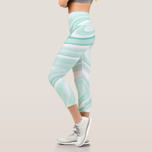 Retro Swirl Liquid Aqua Green Painting Aesthetic Capri Leggings