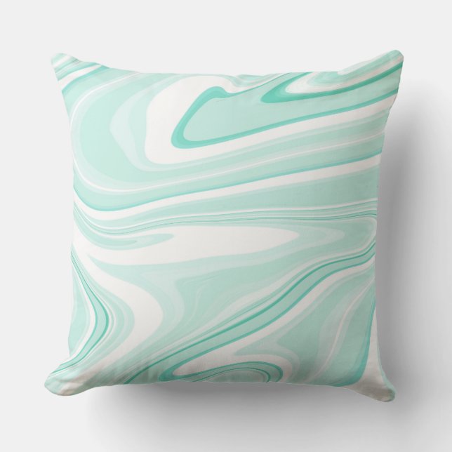 Retro Swirl Liquid Aqua Green Painting Aesthetic Cushion (Front)