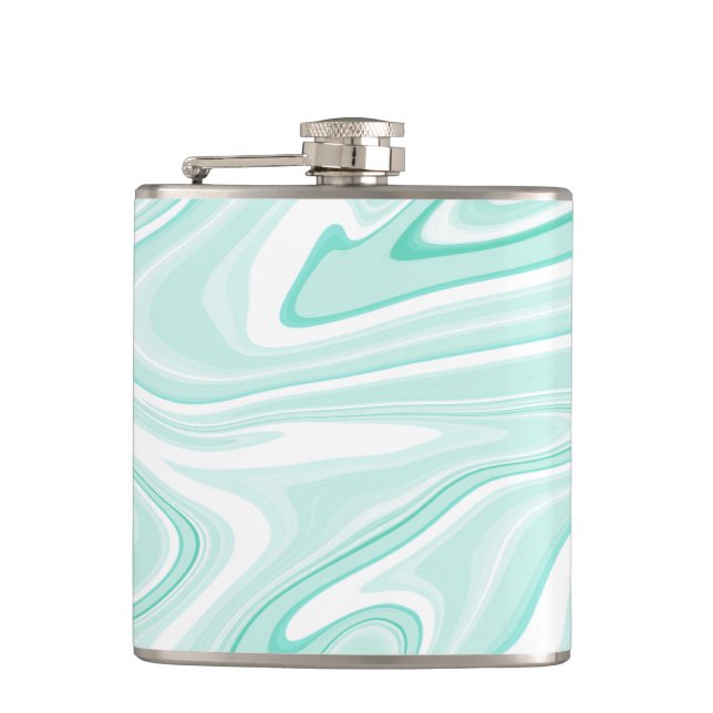 Retro Swirl Liquid Aqua Green Painting Aesthetic Hip Flask (Front)