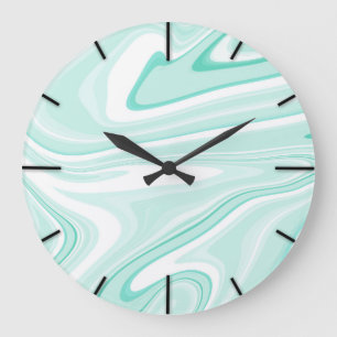 Retro Swirl Liquid Aqua Green Painting Aesthetic Large Clock