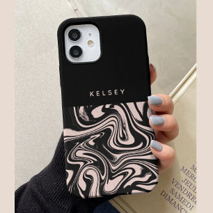 Retro Swirls Black & Cream Personalised iPhone 15 Case