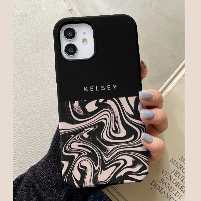 Retro Swirls Black & Cream Personalised Case-Mate iPhone Case (Creator Uploaded)