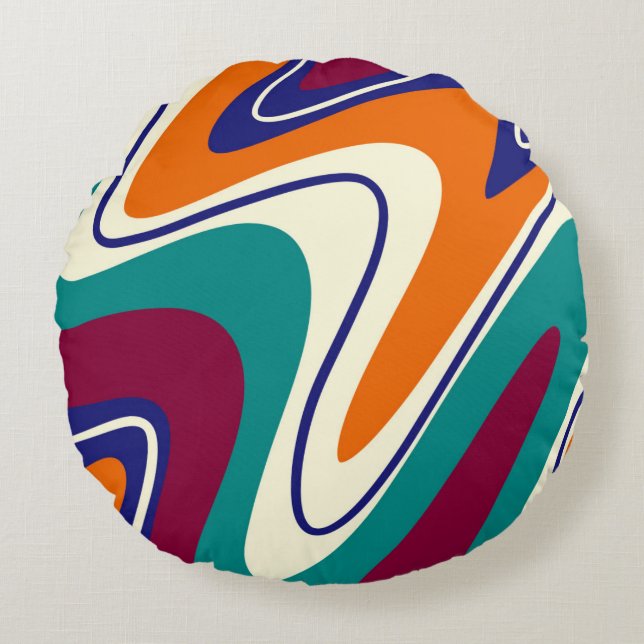 Retro Swirls - Classic 70s Style Round Cushion (Front)