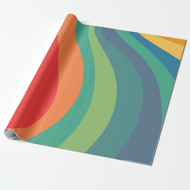 Retro swirls colourful 60s wrapping paper (Unrolled)