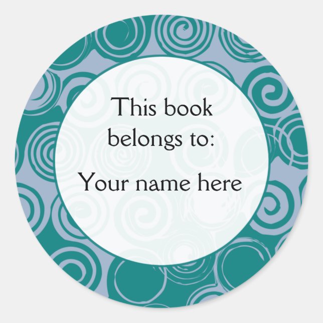 Retro Swirls custom bookplates Classic Round Sticker (Front)
