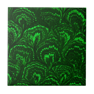 Retro Swirls Emerald Green Tile