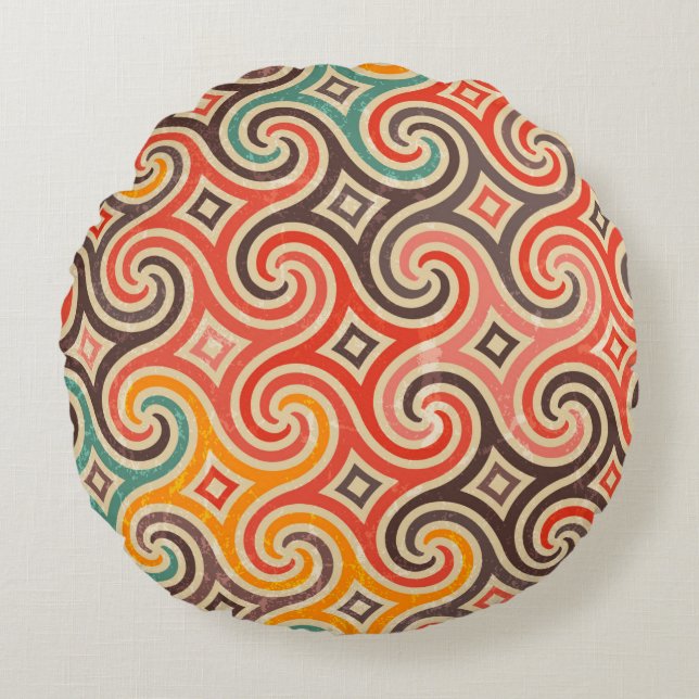 Retro swirls illustration pattern round cushion (Front)