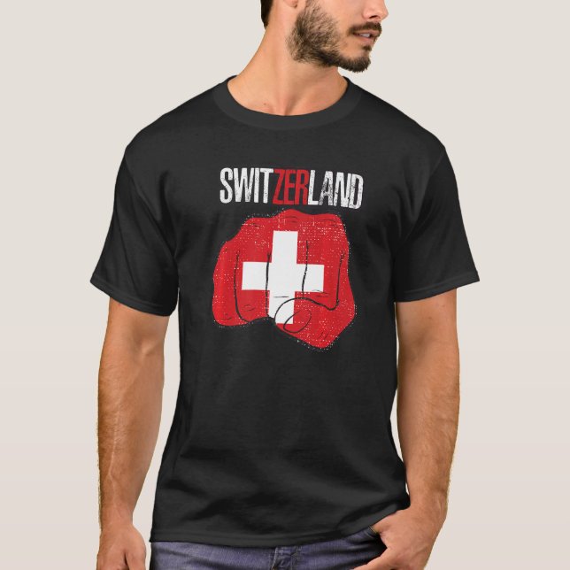 Retro Swiss Flag Switzerland National Suisse  Schw T-Shirt (Front)