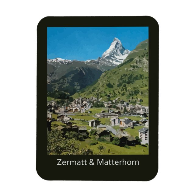 Retro Swiss travel Zermatt and Mount Matterhorn Magnet (Vertical)