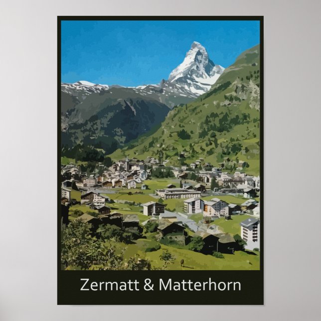 Retro Swiss travel Zermatt and Mount Matterhorn Poster (Front)