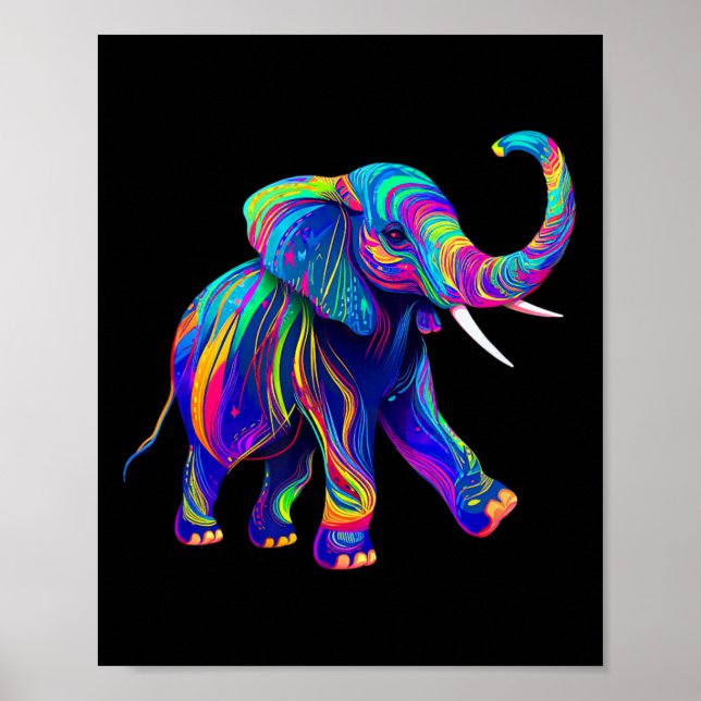 Retro Synthwave 80s 90s Elephant Trunk Up Chakra Y Poster (Front)