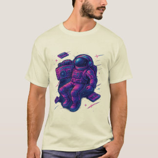 Retro Synthwave Astronaut with Boombox – 80s Space T-Shirt