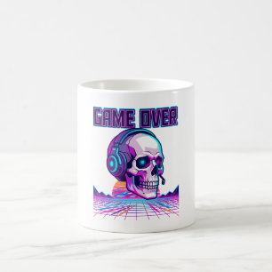 Retro Synthwave Gamer Skull Game Over Graphic Hood Coffee Mug