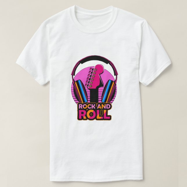 Retro Synthwave Rock and Roll Guitar T-Shirt (Design Front)