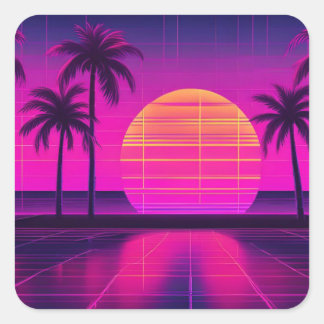 Retro Synthwave Square Sticker
