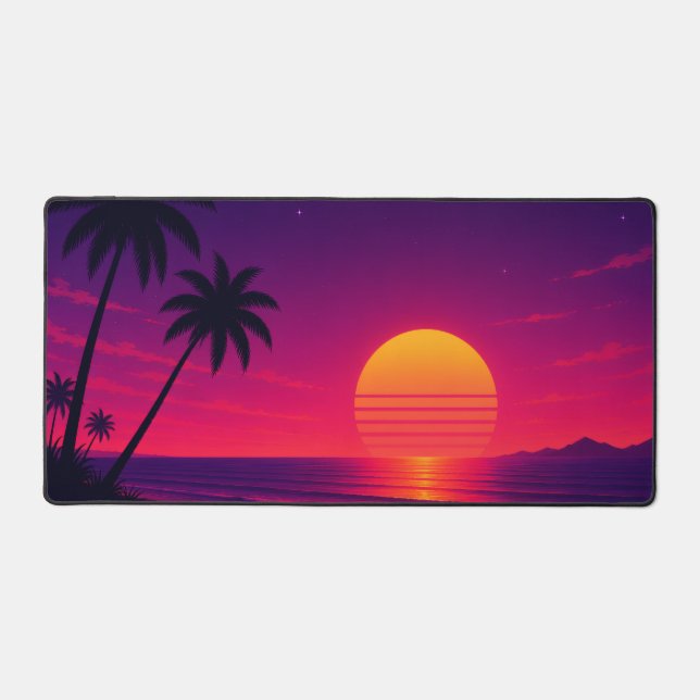 Retro Synthwave Sunset Desk Mat (Front)