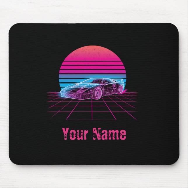Retro Synthwave Supercar Gaming Mouse Pad Custom  (Front)