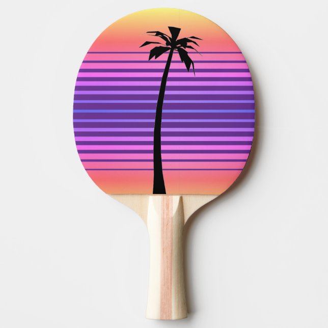 Retro Synthwave with Palm Tree Ping Pong Paddle (Front)