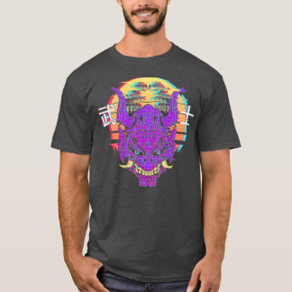 Retro Sythwave Samurai Mask With Bonsai Tree T-Shirt