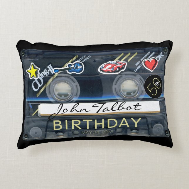 Retro T3 Audiotape 50th Birthday Personalised AP Decorative Cushion (Front)