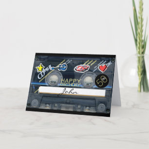 Retro T3 Audiotape 50th birthday recto-verso Name Card