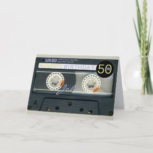 Retro T6 Audiotape 50th birthday recto-verso Name Card