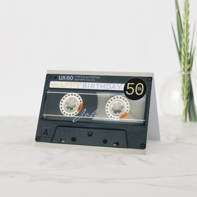 Retro T6 Audiotape 50th birthday recto-verso Name Card (Front)