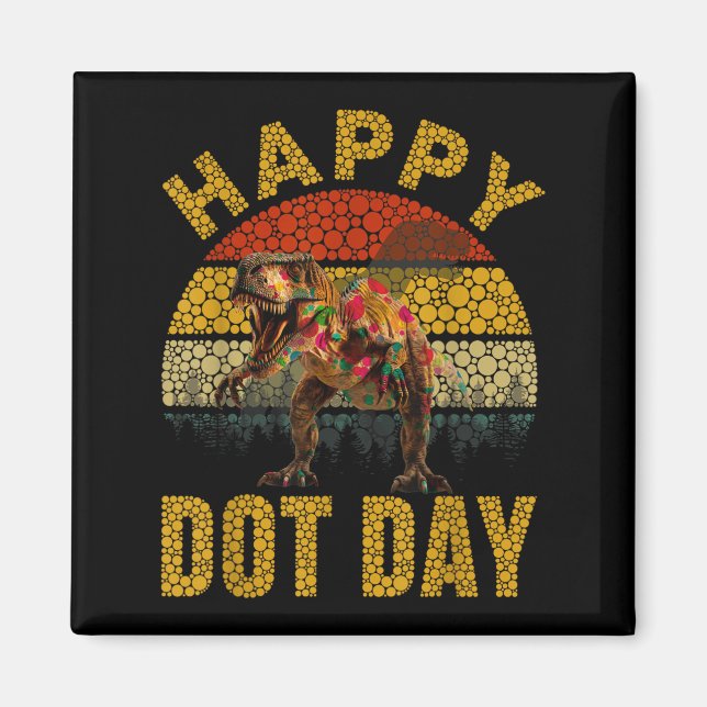Retro T Rex Dinosaur Lovers Polka Dots Happy Dot D Magnet (Front)