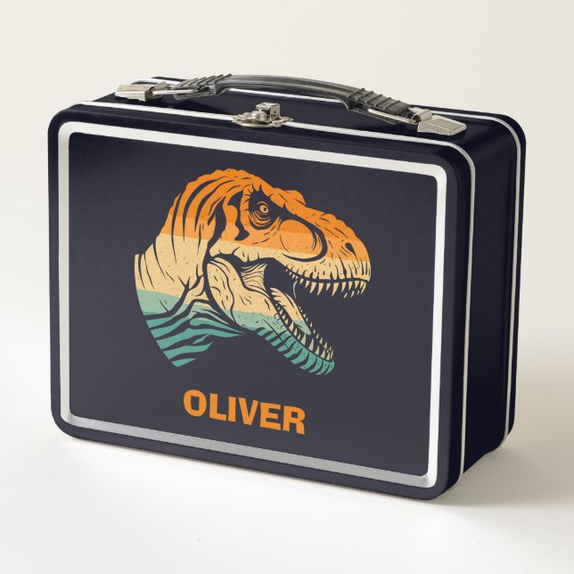 Retro T-rex Dinosaur Metal Lunch Box (Front)
