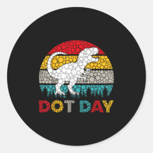 Retro T Rex Dinosaur Polka Dot Art Student Dot Day Classic Round Sticker