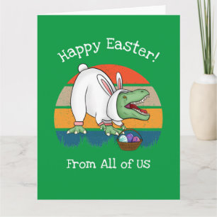Retro T-Rex in Easter Bunny Costume Egg Hunt Card