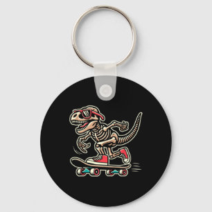 Retro T-rex Skeleton Dinosaur Skateboarding Boys  Key Ring