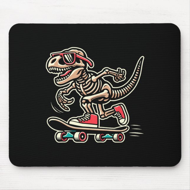 Retro T-rex Skeleton Dinosaur Skateboarding Boys  Mouse Pad (Front)