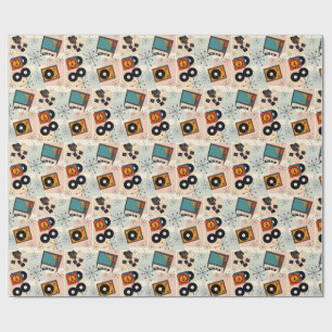 Retro t.v., stereo, camera & vinyl albums wrapping paper