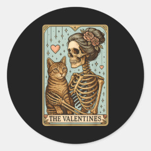 Retro Tabby Cat Valentine's Day Mom Tarot Card Classic Round Sticker