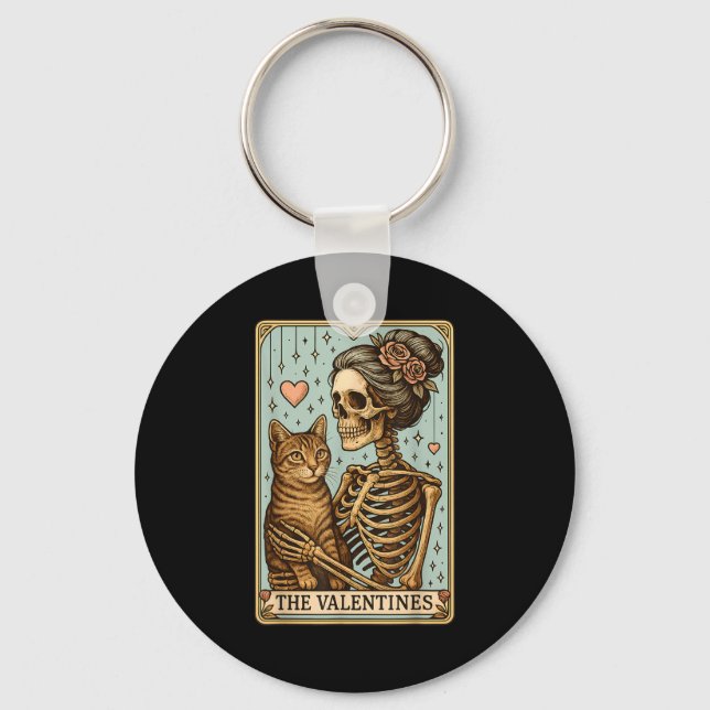 Retro Tabby Cat Valentine's Day Mom Tarot Card  Key Ring (Front)