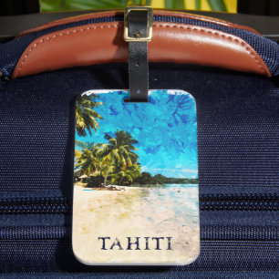 Retro Tahiti French Polynesia Travel Beach  Luggage Tag