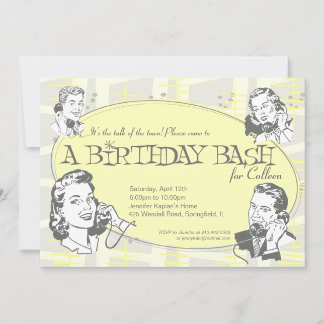 Retro Talk of the Town Birthday Party Invitation (Front)