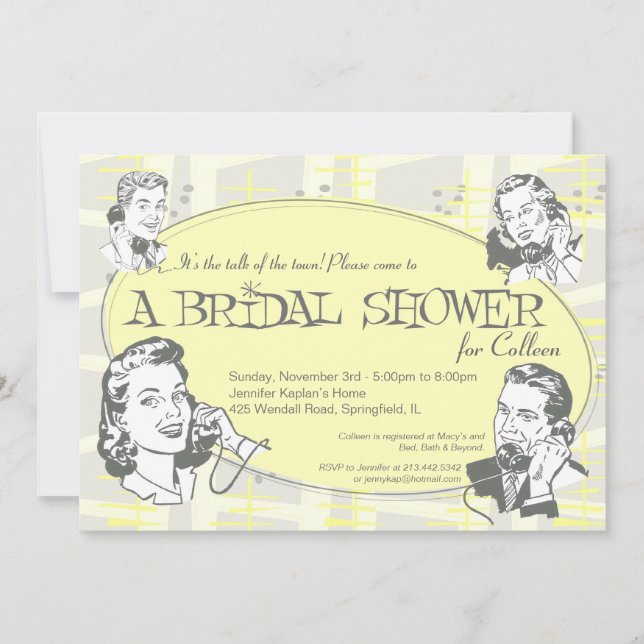 Retro Talk of the Town Bridal Shower Invitation (Front)